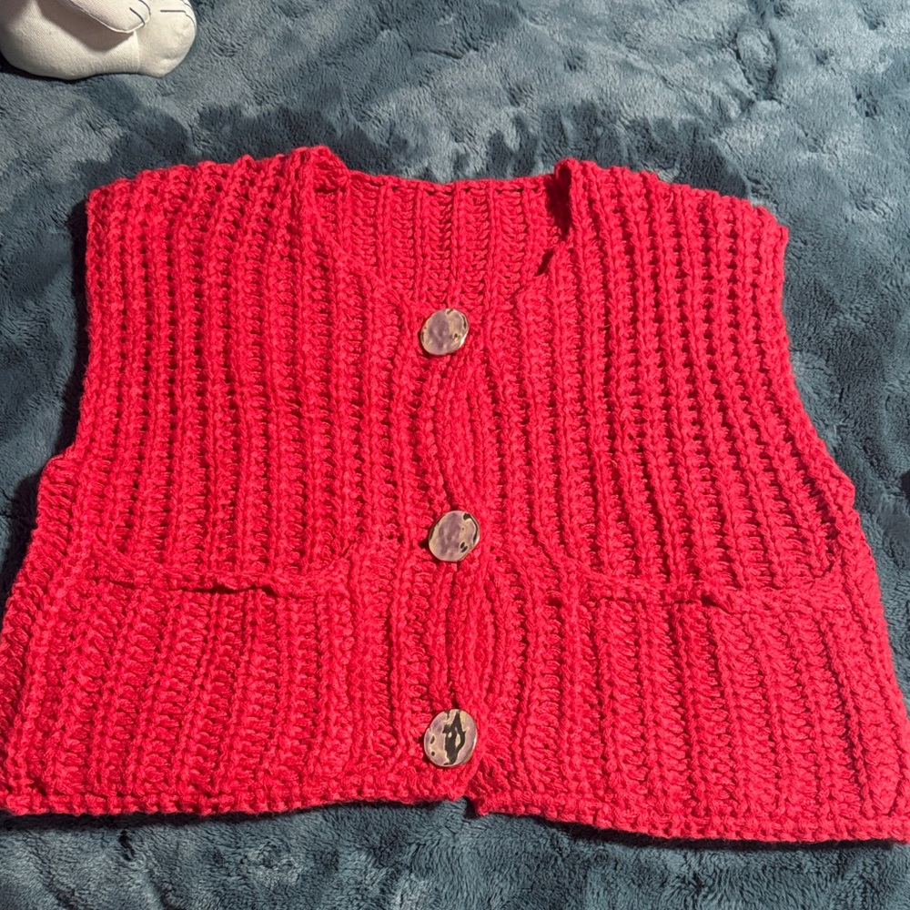 Women's Red Knitted Sweater Vest
